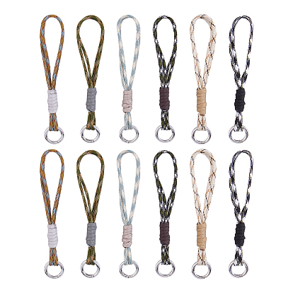 12Pcs 6 Styles Polyester & Spandex Parachute Cord Pendant Decorations, with Zinc Alloy Spring Gate Rings