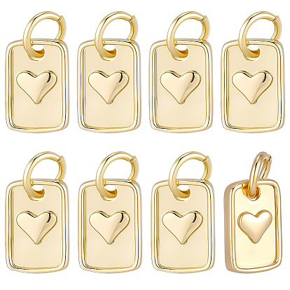 8шт. латунный прямоугольник с подвесками в виде сердечек, долговечный, без свинца и без кадмия, стойки покрытие, с целью перехода в кольце