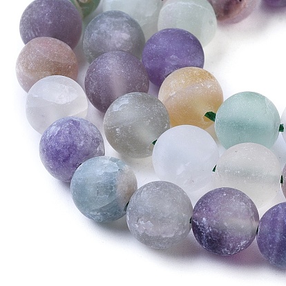 Natural Fluorite Beads Strands, Frosted, Round