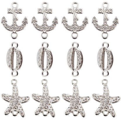 30 шт. 3 стили сплав соединительные подвески с кристаллами горный хрусталь, овал, якорь и морская звезда