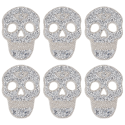 7Pcs Skull Glitter Resin Hotfix Rhinestone, Hot Melt Adhesive on the Back, Costume Accessories