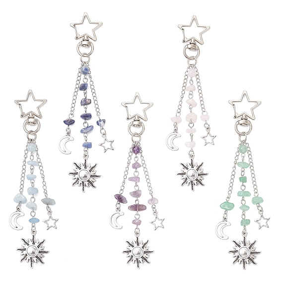 Брелоки с драгоценными камнями, с поворотными застежками из цинкового сплава, звезда с солнцем