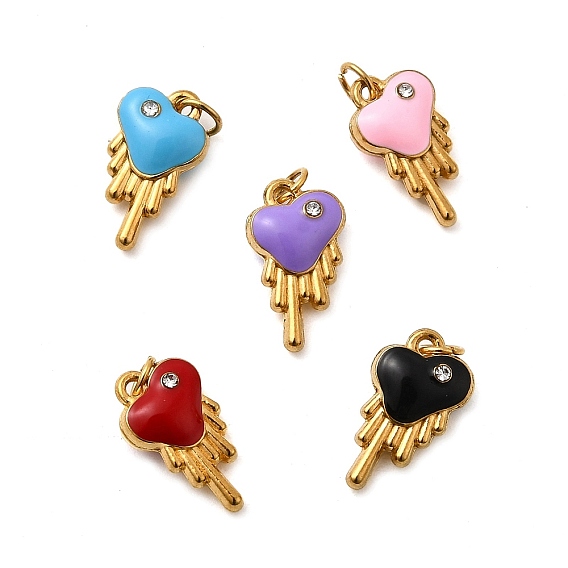 304 нержавеющей стальной эмали подвески, со стразами, сердце, ионное покрытие (ip), реальный 18 k позолоченный, с целью перехода в кольце