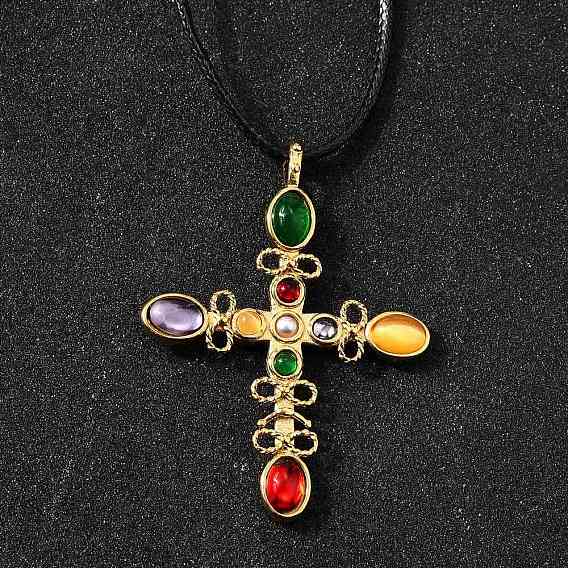 304 из нержавеющей стали кубического циркония кулон ожерелья, с воском веревкой, крестик