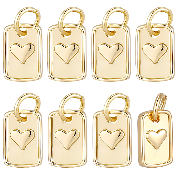 8шт. латунный прямоугольник с подвесками в виде сердечек, долговечный, без свинца и без кадмия, стойки покрытие, с целью перехода в кольце