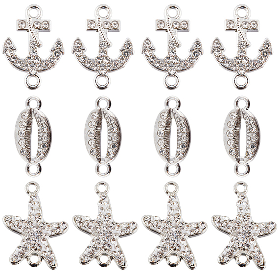 30 шт. 3 стили сплав соединительные подвески с кристаллами горный хрусталь, овал, якорь и морская звезда