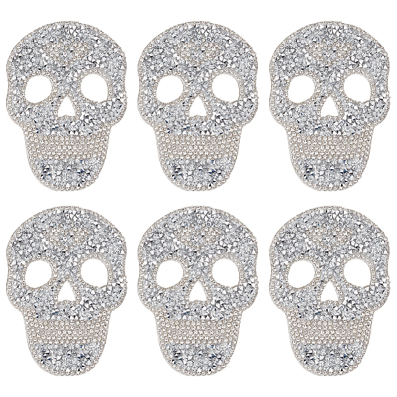 7Pcs Skull Glitter Resin Hotfix Rhinestone, Hot Melt Adhesive on the Back, Costume Accessories