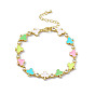 Colorful Enamel Ace & Cubic Zirconia Link Chain Bracelet, Brass Jewelry for Women