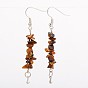 Dangling Gemstone Cluster Earrings, with Alloy Findings and Brass Earring Hooks, 62mm, Pin: 0.7mm