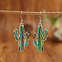 Alloy Enamel Dangle Earrings, Cactus, Golden