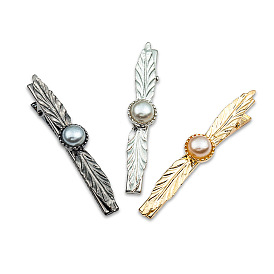 Stylish Pearl Leaf Hair Clip for Women - Alloy Leaf Design with One-Word Clasp