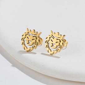 Fashion Crown Lion Earrings - Stainless Steel Vintage Animal Ear Jewelry