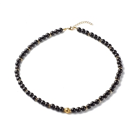 Collar redondo de piedra de lava natural y cuentas de madera para hombres y mujeres