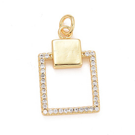 Eco-Friendly Brass Micro Pave Cubic Zirconia Pendants, with Jump Ring, Long-Lasting Plated, Lead Free & Cadmium Free, Rectangle