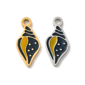 Ion Plating(IP) 304 Stainless Steel Enamel Pendants, Laser Cut, Conch Charm
