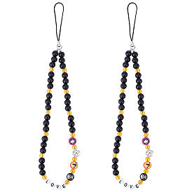 Ремешок на запястье с ремешком для мобильного телефона из бисера из абс-пластика, милый телефон очарование письмо любовь телефон анти-потерянная цепочка для женщин девочек