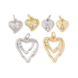 Латунные микропаве прозрачные подвески с фианитом, сердце прелести, долговечный, без кадмия и без свинца, стойки покрытие, с целью перехода в кольце