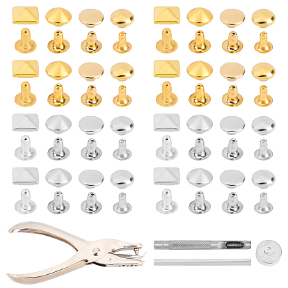 DIY Leather Craft Making, with Brass Rivet Studs, Iron Rivet & Iron Rivet Puncher, Alloy Handheld Puncher, Leather Tools, for Clothes Bag Shoes Leather Craft