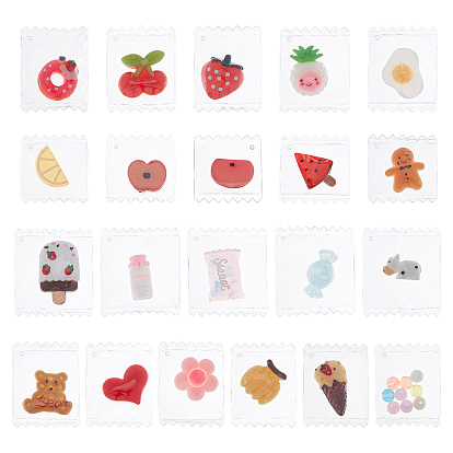 21Pcs 21 Style Resin Pendants, Imitation Food & Fruits, with Clear Plastic Bags, Mixed Shapes