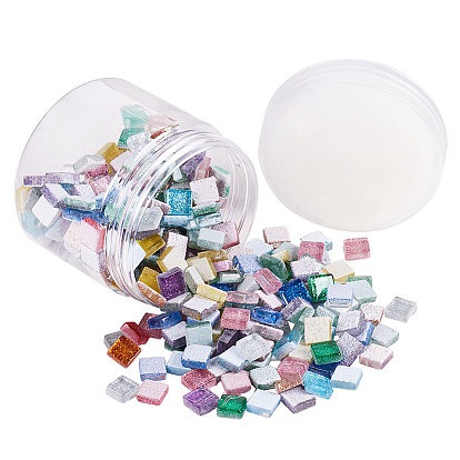Glass Cabochons, with Glitter Powder, Square
