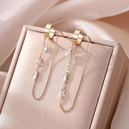 Серьги-кисточки с подвесками в форме конского глаза из латуни с прозрачным кубическим цирконием, цепочка-оберег