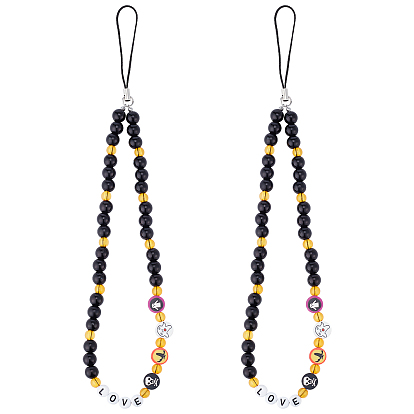 Ремешок на запястье с ремешком для мобильного телефона из бисера из абс-пластика, милый телефон очарование письмо любовь телефон анти-потерянная цепочка для женщин девочек