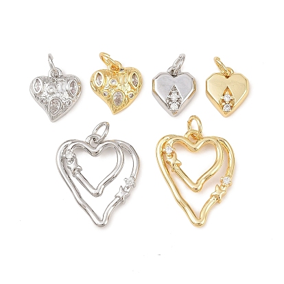 Латунные микропаве прозрачные подвески с фианитом, сердце прелести, долговечный, без кадмия и без свинца, стойки покрытие, с целью перехода в кольце