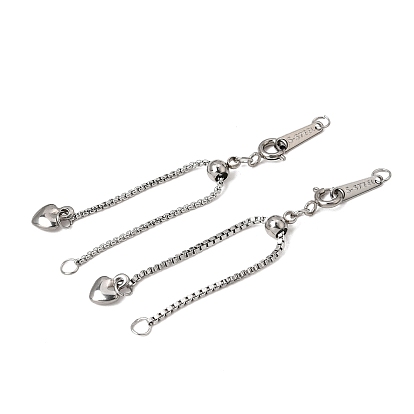 Extensor de cadena ajustable de acero inoxidable, con encanto del corazón