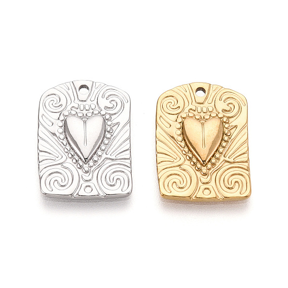 304 подвески из нержавеющей стали, ионное покрытие (ip), прямоугольник с подвеской в виде сердца