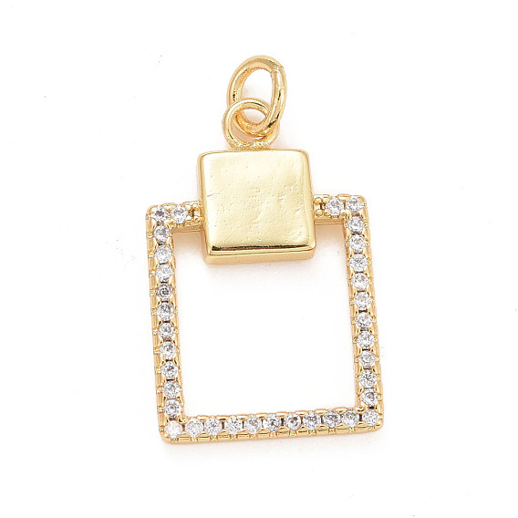 Eco-Friendly Brass Micro Pave Cubic Zirconia Pendants, with Jump Ring, Long-Lasting Plated, Lead Free & Cadmium Free, Rectangle