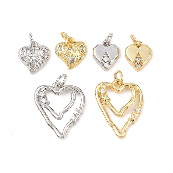 Латунные микропаве прозрачные подвески с фианитом, сердце прелести, долговечный, без кадмия и без свинца, стойки покрытие, с целью перехода в кольце