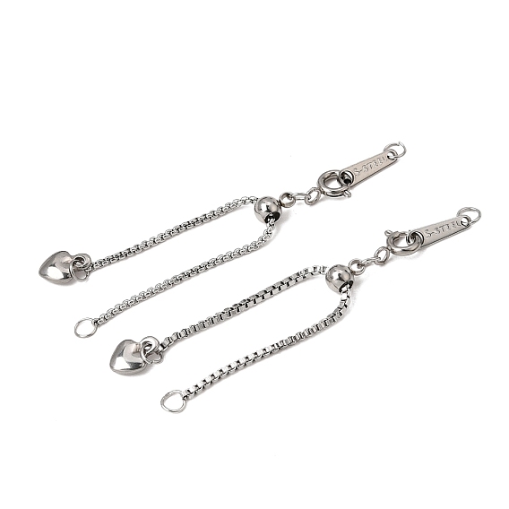 Extensor de cadena ajustable de acero inoxidable, con encanto del corazón