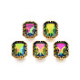 Sew on Rhinestone, Transparent Glass Rhinestones, with Iron Prong Settings, AB Color Plated, Faceted, Rectangle