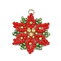 Christmas Brass & Glass Seed Beaded Pendants, Snowflake
 Charms, with 304 Stainless Steel Open Jump Rings