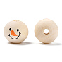 Unfinished Natural Wood Beads, Wooden Smile Face Print Round Beads