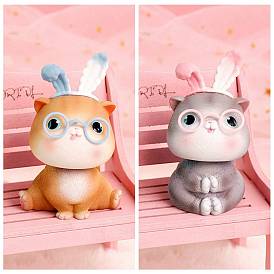 Cute Resin Glasses Cat Figurine Display Decorations, Simulation Animal, for Car Home Office
