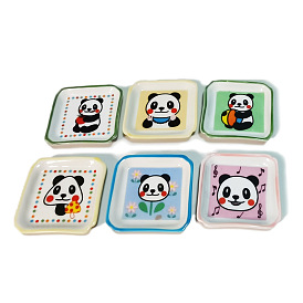 Porcelain Miniature Square Dish with Panda Pattern Ornaments, Micro Landscape Garden Dollhouse Accessories, Pretending Prop Decorations