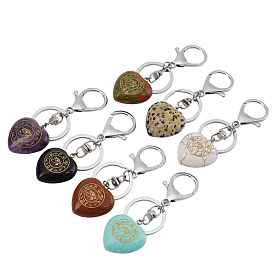 Gemstone Heart with Eye of Horus Keychain, Reiki Energy Stone Keychain for Bag Jewelry Gift Decoration