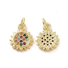 Brass Micro Pave Cubic Zirconia Charms, with Jump Ring, Sun Charm