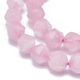 Natural Rose Quartz Beads Strands, Faceted, Round, Star Cut Round Beads