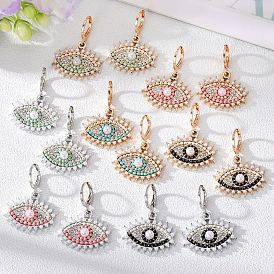 Fashionable Pearl Eye Earrings with European and American Colored Diamond Devil's Eye Style