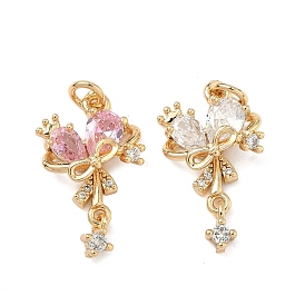 Кулон из циркония, подвески в виде короны и бантика, реальный 18 k позолоченный