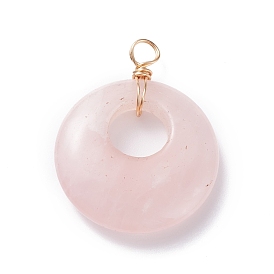 Naturel a augmenté pendentifs en quartz, avec fil de cuivre doré clair enroulé, donut