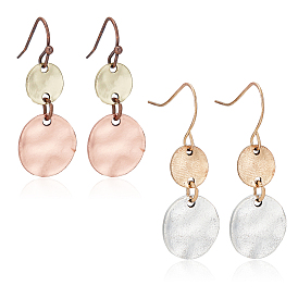 2 пары 2 цвета ретро двухцветные плоские круглые висячие серьги из сплава для женщин