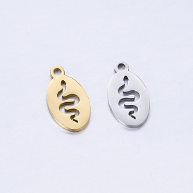 304 Stainless Steel Charms, Oval with Snake Charm