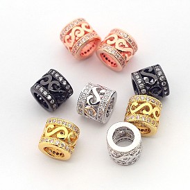 New Items Brass Micro Pave Cubic Zirconia Column Spacer Beads, Cadmium Free & Nickel Free & Lead Free, with Letter S, 7x8mm, Hole: 4.5mm