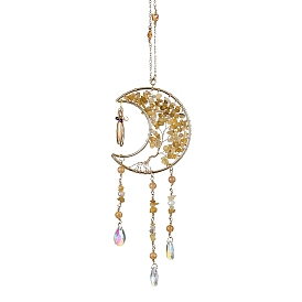 Натуральный сердолик, колокольчик ветра, со стеклянными бусинами и железным кольцом, луна с деревом жизни