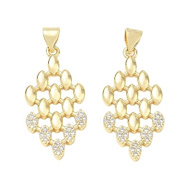 Brass Micro Pave Clear Cubic Zirconia Pendants, Rhombus Charms, Lead Free & Cadmium Free, Long-Lasting Plated, Rack Plating
