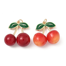 Подвески из сплава зеленой эмали и смолы вишневые, фруктовые прелести, золотые, стойки покрытие, долговечный