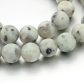Jaspe de sésame naturel rond givré / brins de perles de jaspe kiwi, 10mm, Trou: 1mm, Environ 38 pcs/chapelet, 14.5~15 pouce